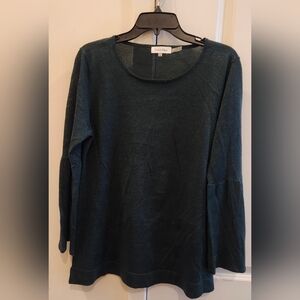 Calvin Klein Shimmer Knit Top Large Scoop Neck Long Sleeve Blouse- Hunter Green